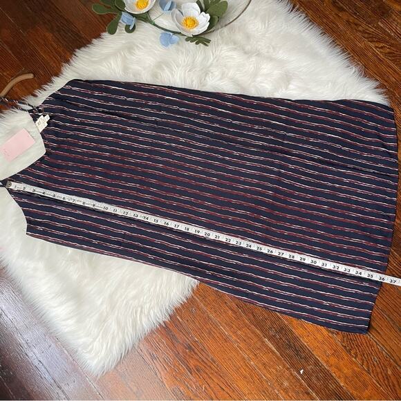Navy & Burgundy Slip Dress With Grommet Details Striped Midi NWT - Picture 6 of 7